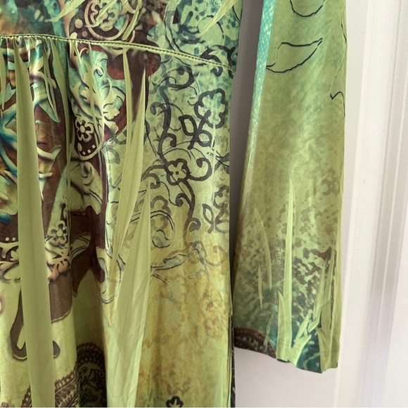 One World Mossy Vintage Green Sublimation Crease Print Dress Women’s Size Medium - Picture 12 of 15